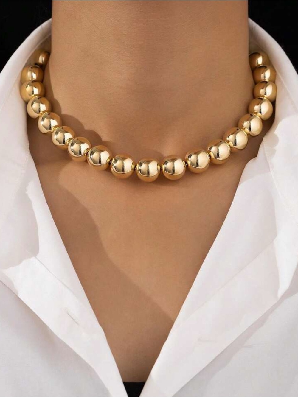 Gold Bead Ball Metallic Style Choker Necklace